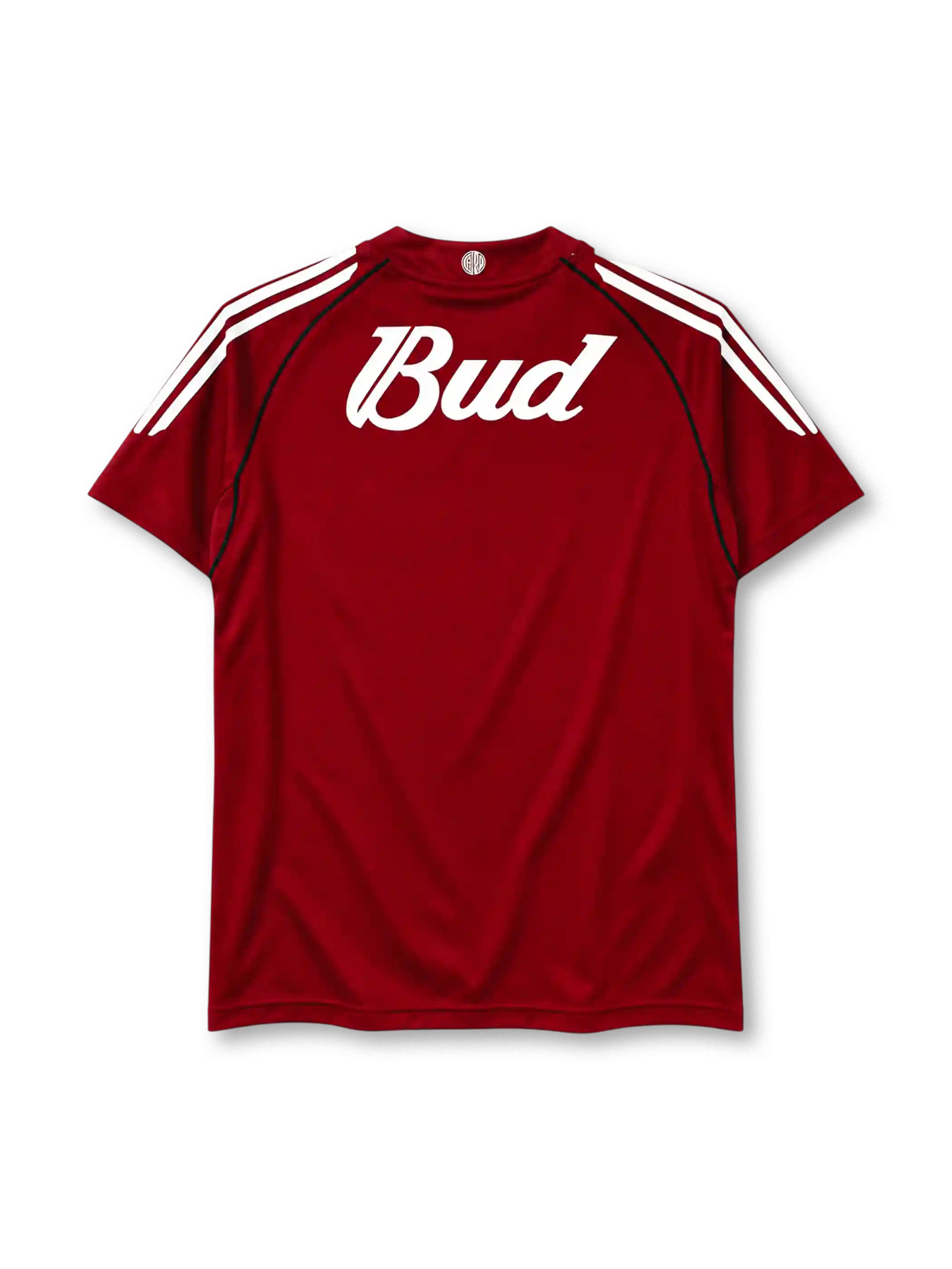 River Plate 2005-06 away jersey in red black and white stripes with Budweiser sponsor
