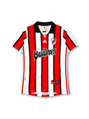River Plate 1999-00 away jersey in red black and white stripes with Quilmes sponsor