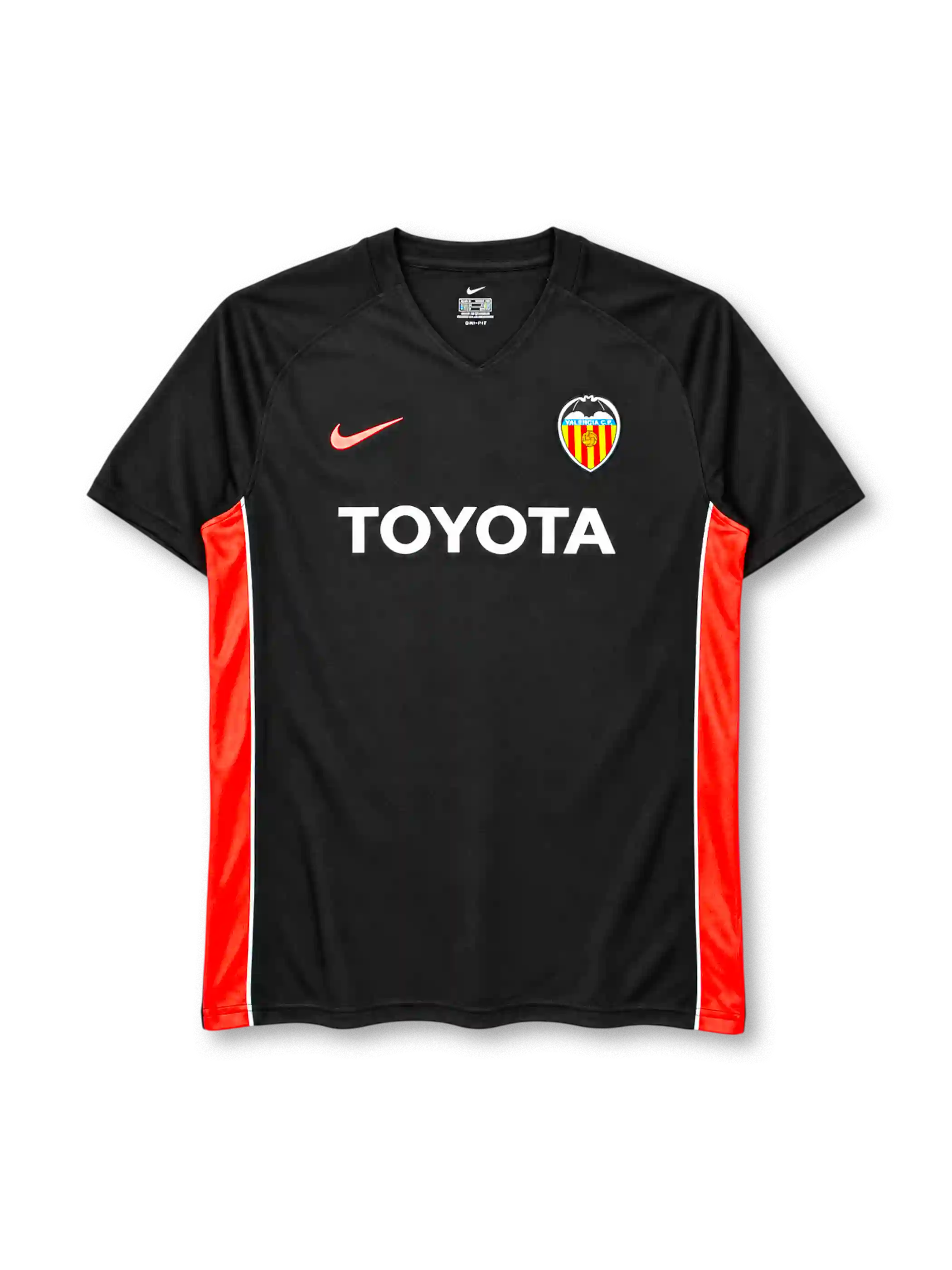 Valencia CF 2006-07 away jersey in black with Toyota sponsor and orange side panels