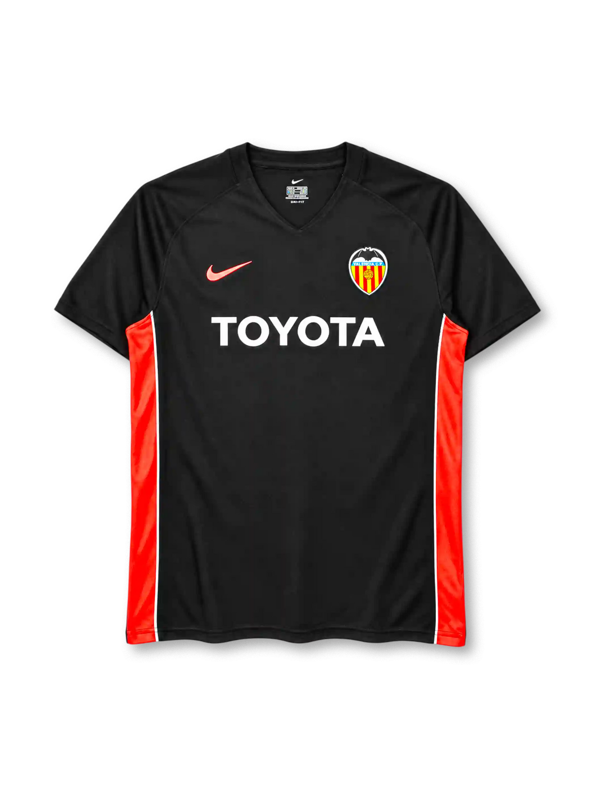 Valencia CF 2006-07 away jersey in black with Toyota sponsor and orange side panels