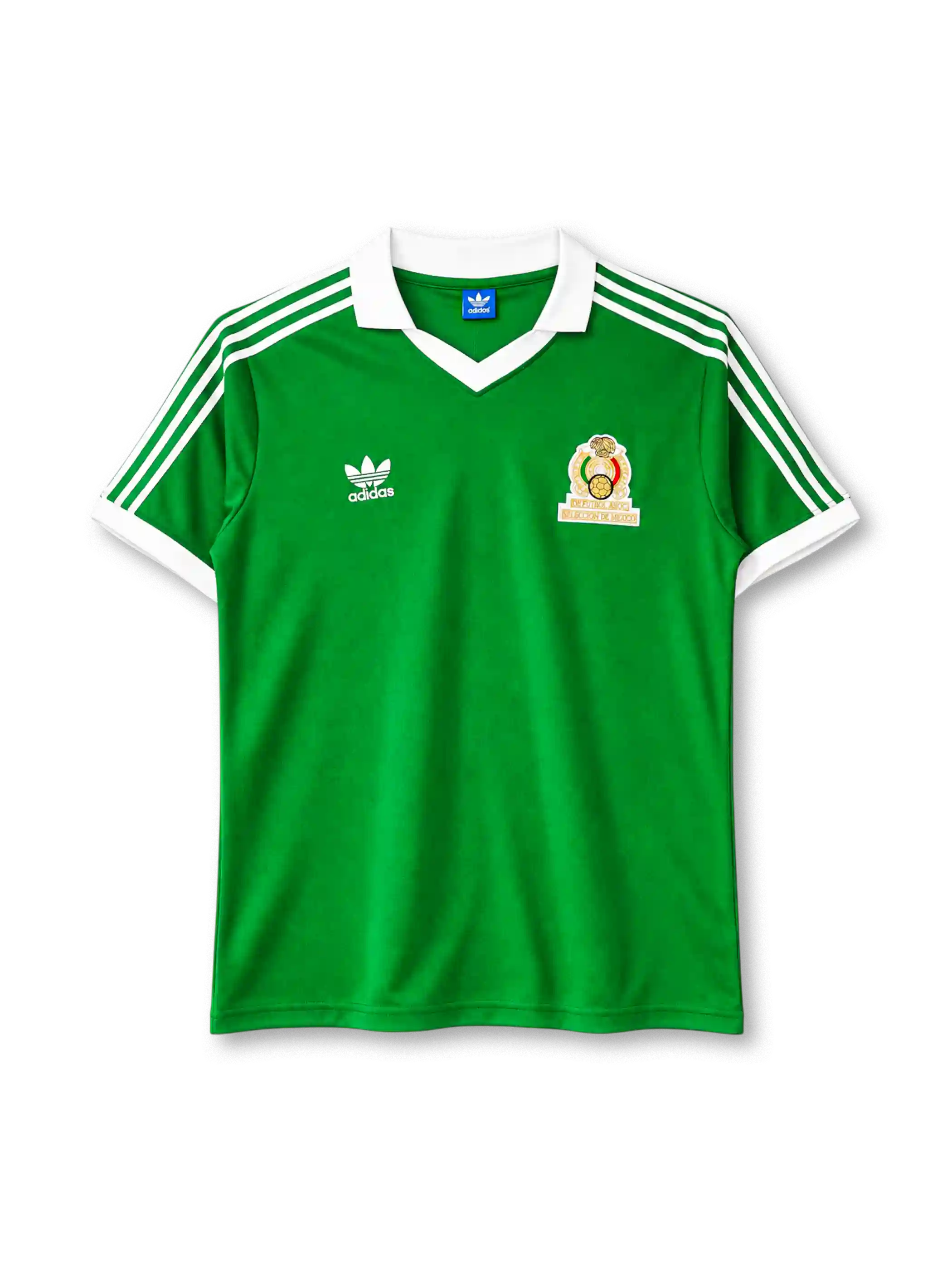 Mexico 1986 home jersey in green with white collar and FMF federation crest
