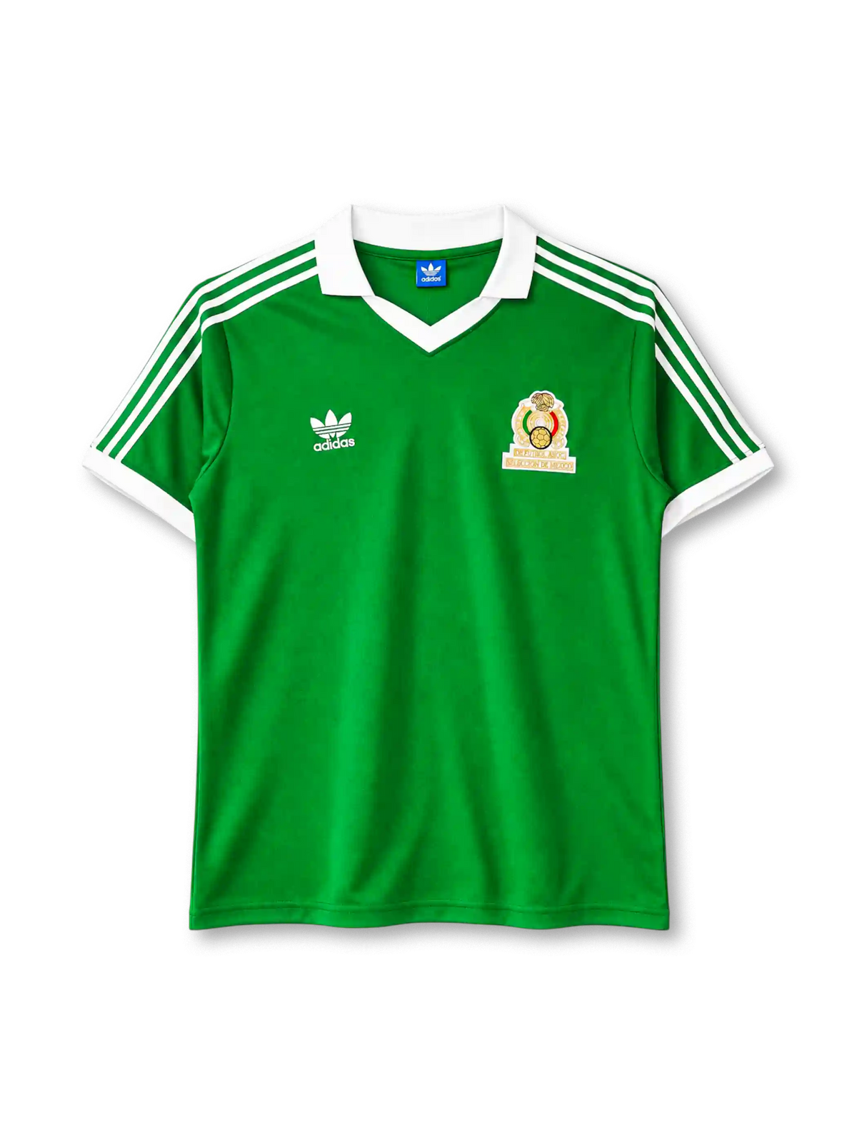 Mexico 1986 home jersey in green with white collar and FMF federation crest