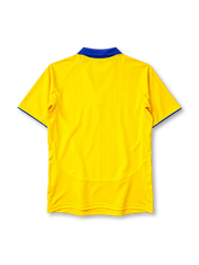 Arsenal 2003-04 away jersey in yellow with blue collar and O2 sponsor logo