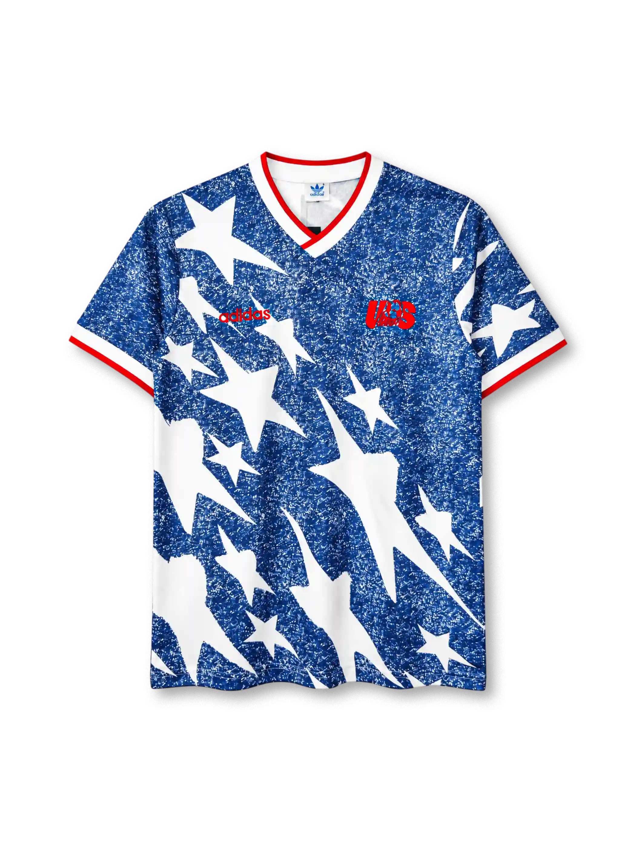 USA 1994 away jersey in blue denim pattern with white stars and red trim