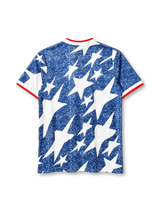 USA 1994 away jersey in blue denim pattern with white stars and red trim