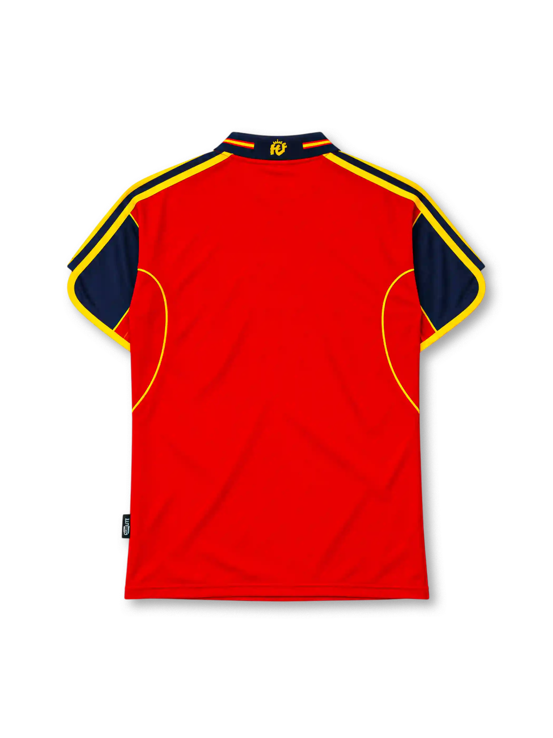 Spain 2000 home jersey in red with navy sleeve panels and Spanish federation crest