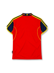 Spain 2000 home jersey in red with navy sleeve panels and Spanish federation crest
