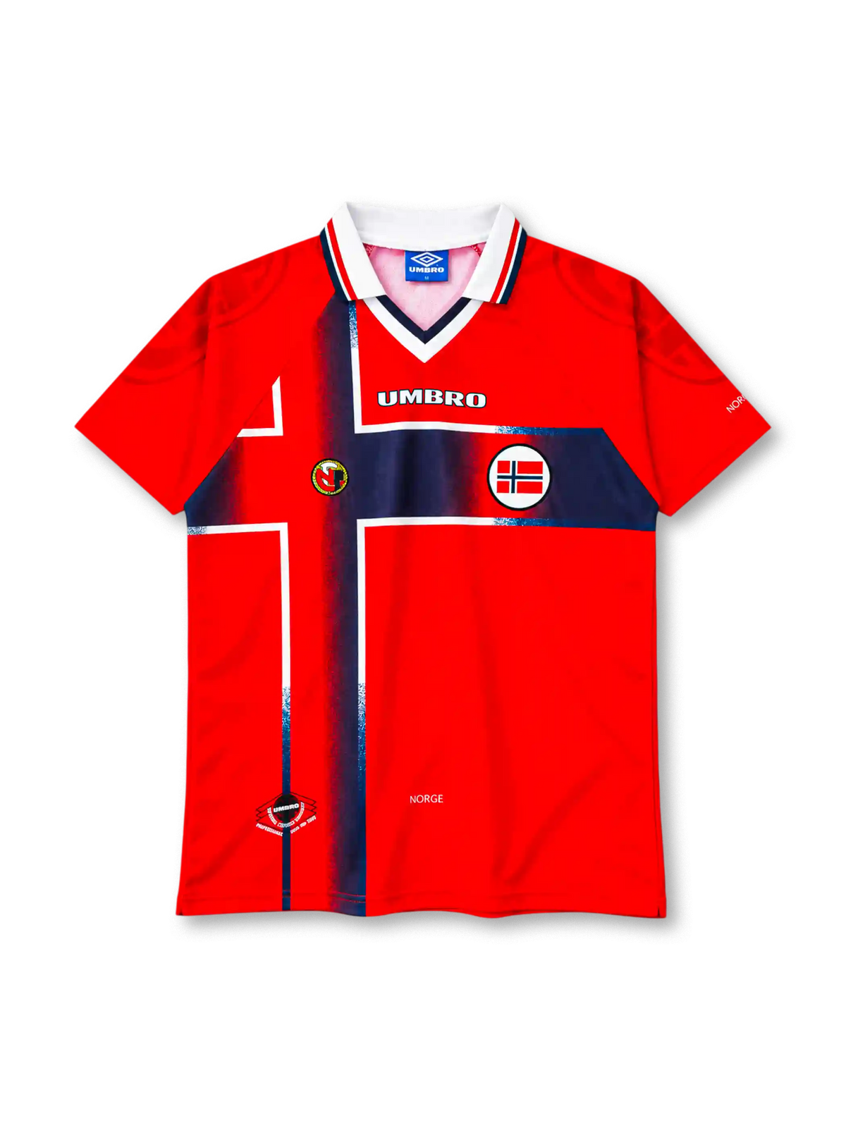 Norway 1997-98 home jersey in red with navy Nordic cross graphic