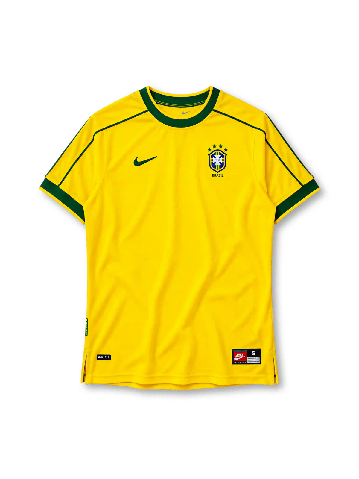Brazil 1998 home jersey in yellow with green trim and CBF crest