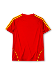 Spain 2008 home jersey in red with yellow stripe trim and Spanish federation crest