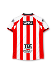 Derry City 2026 home jersey in red and white stripes with Diamond sponsor