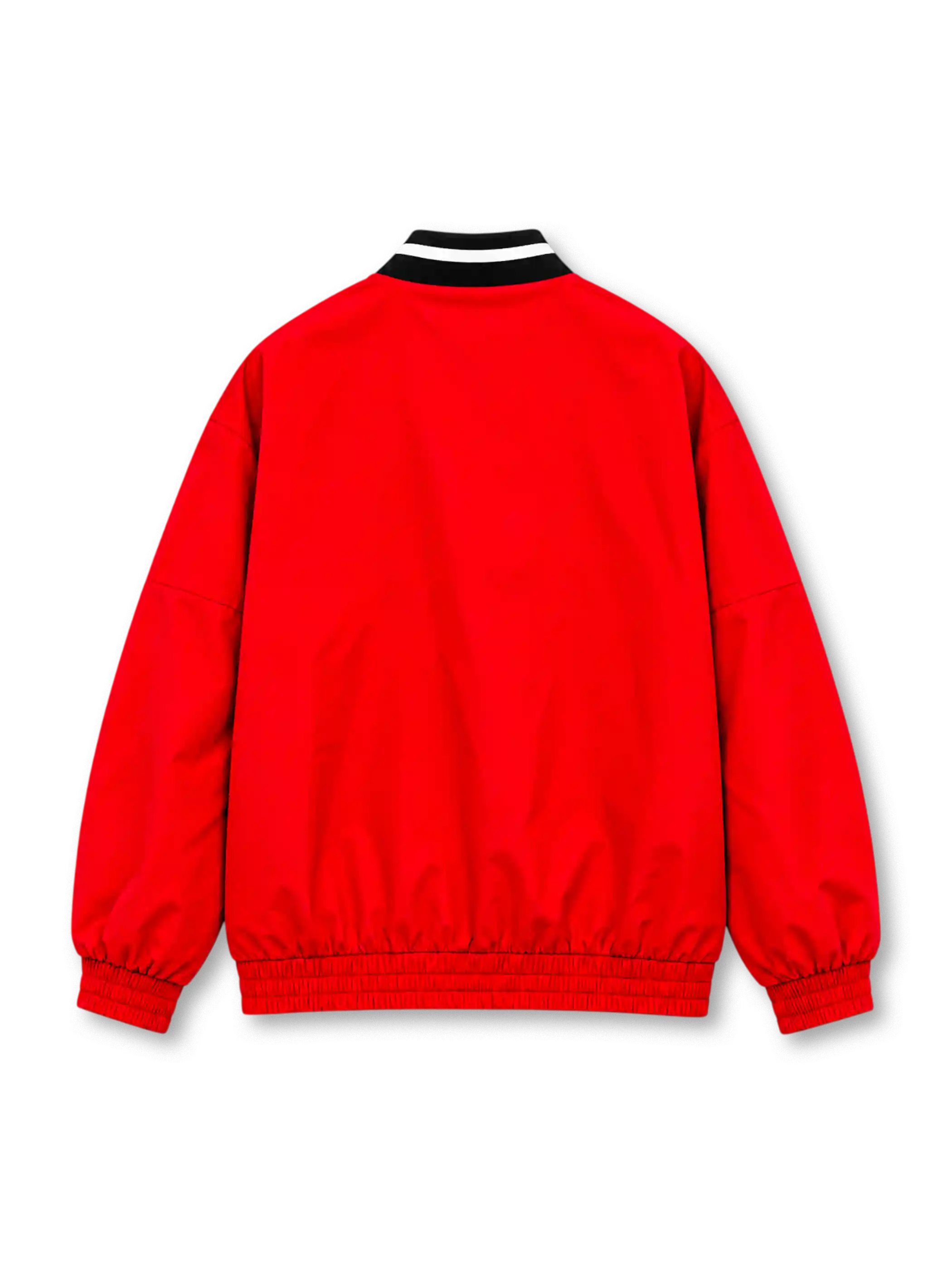 Manchester United 2026/27 red and black adidas Stadium track jacket featuring bold geometric checkerboard graphics, a white adidas logo, full-colour club crest, stand-up collar, and full-length front zipper.