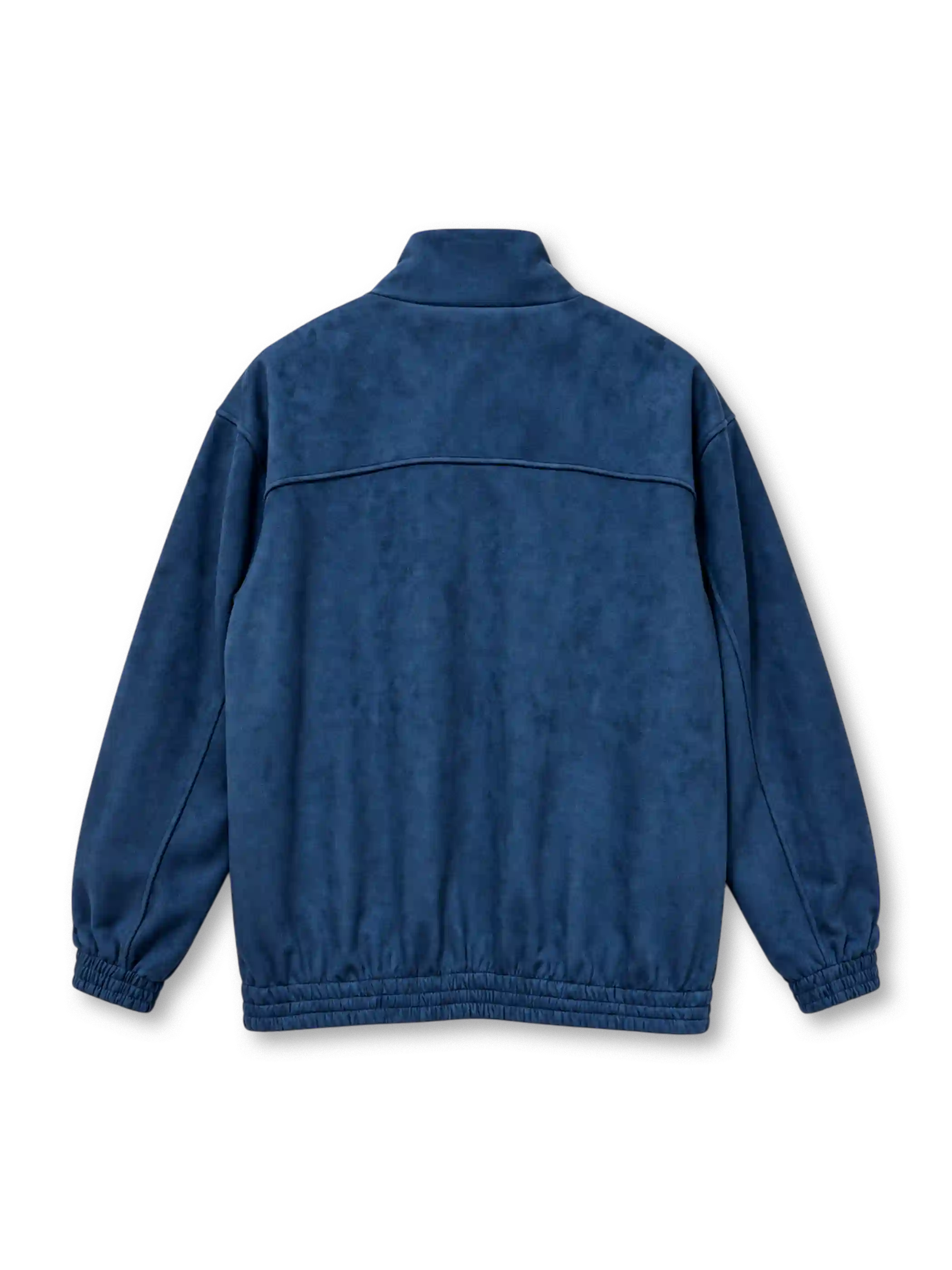 Front view of a navy blue adidas Originals Chinese-style track jacket with beige three-stripe sleeves, five beige frog-button details, a white Trefoil logo, high stand-up collar, full zipper, and elasticated cuffs.