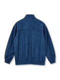 Front view of a navy blue adidas Originals Chinese-style track jacket with beige three-stripe sleeves, five beige frog-button details, a white Trefoil logo, high stand-up collar, full zipper, and elasticated cuffs.
