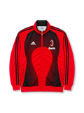 Front view of the AC Milan 2006/07 adidas red and black track jacket featuring a curved black line graphic, AC Milan club crest, white adidas performance logo, bwin sponsor branding, three-stripe sleeves, stand-up collar, and full-length front zipper.
